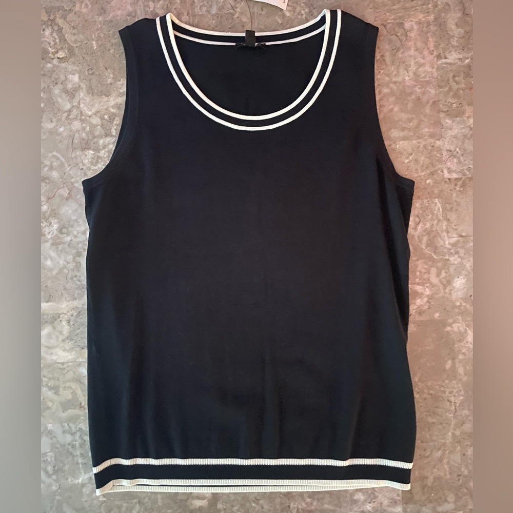 Black Sleeveless Top with White Trim